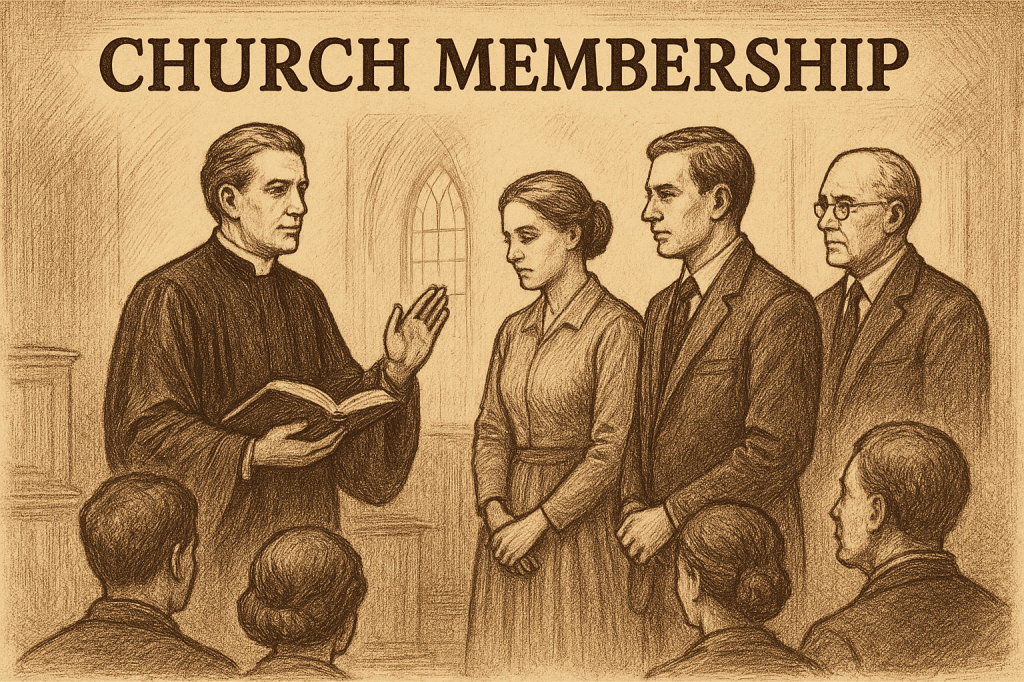 church membership

joining a church

pastor welcoming new members

church ceremony

Christian community

local church life

becoming a church member

church discipleship

church leadership

church illustration

“Illustration of a pastor receiving new members into a Christian church. The artwork shows a couple standing before the congregation during a formal church membership ceremony, highlighting themes of commitment, discipleship, and local church community.”