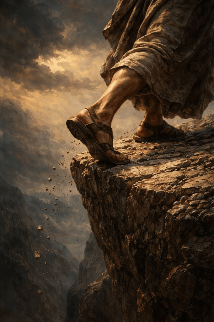 Powerful biblical artwork inspired by Deuteronomy 32:35, portraying divine judgment and the certainty of God’s justice. The image visually communicates the warning that vengeance belongs to the Lord alone and that judgment comes in God’s appointed time.